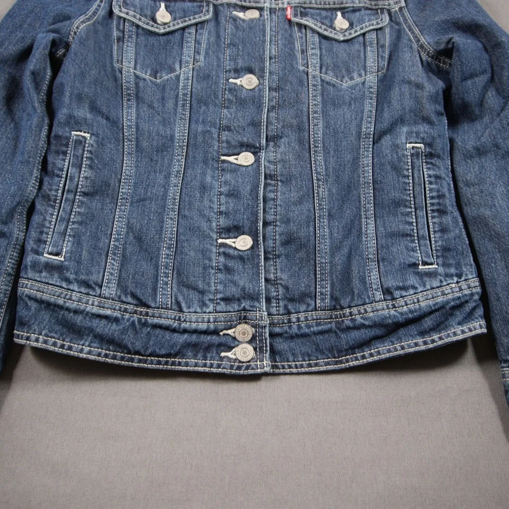 Levi's Sherpa Collar Lined Trucker Dark Denim Women Jacket S Western Y2K Retro
